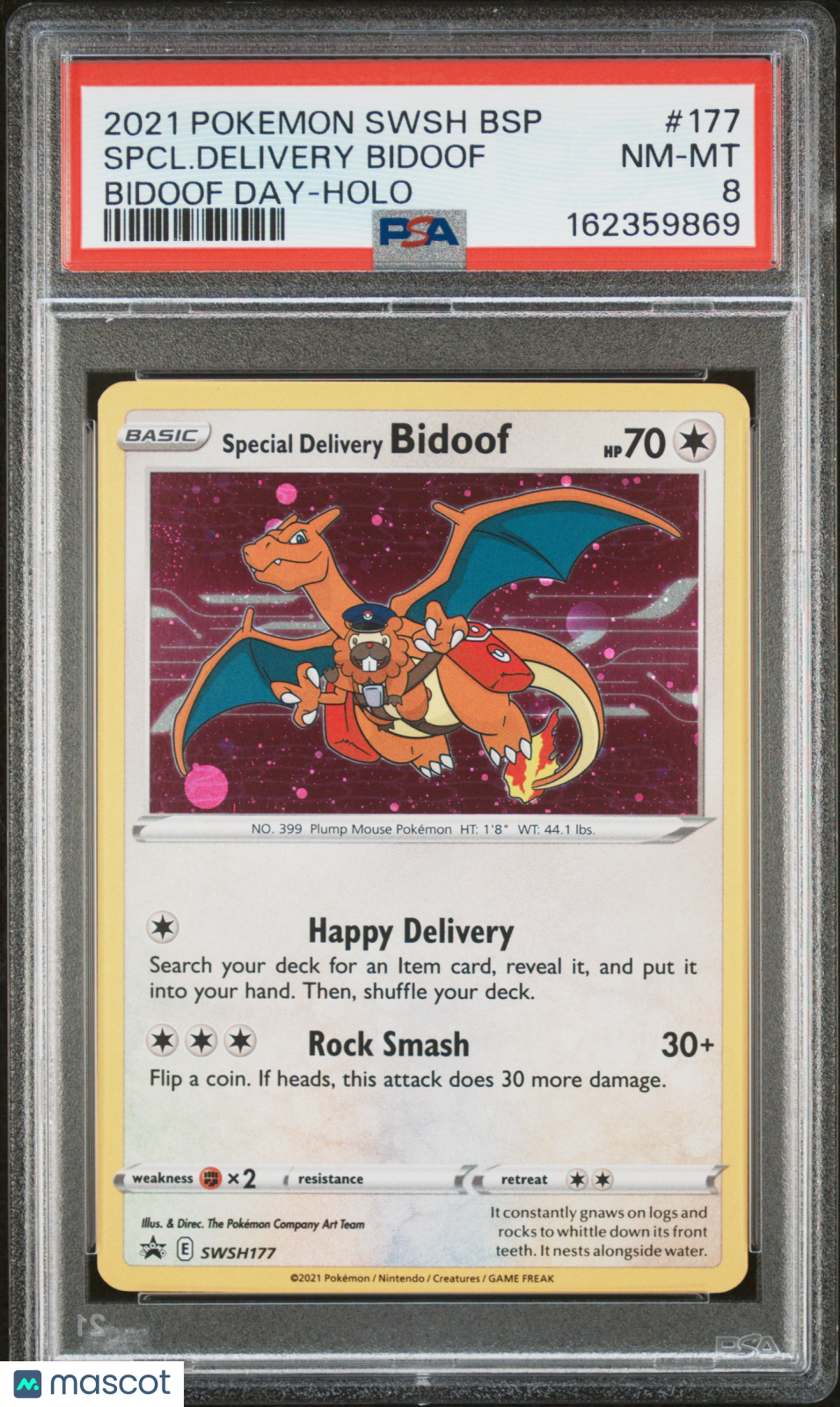 2021 Pokemon Swsh Black Star Promo Spcl. Delivery Bidoof #177 PSA 8