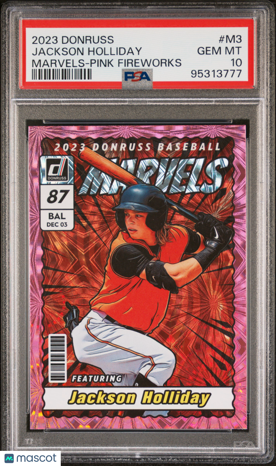 2023 Panini Donruss Marvels Jackson Holliday Pink Fireworks #M3 PSA 10