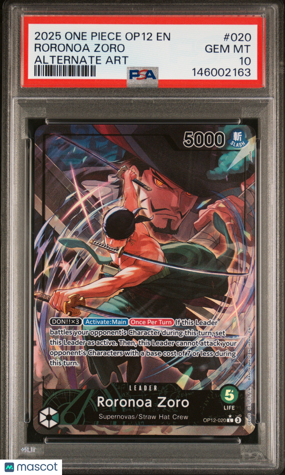 2025 One Piece Op12-Legacy Of The Master Roronoa Zoro #020 Alternate Art PSA 10