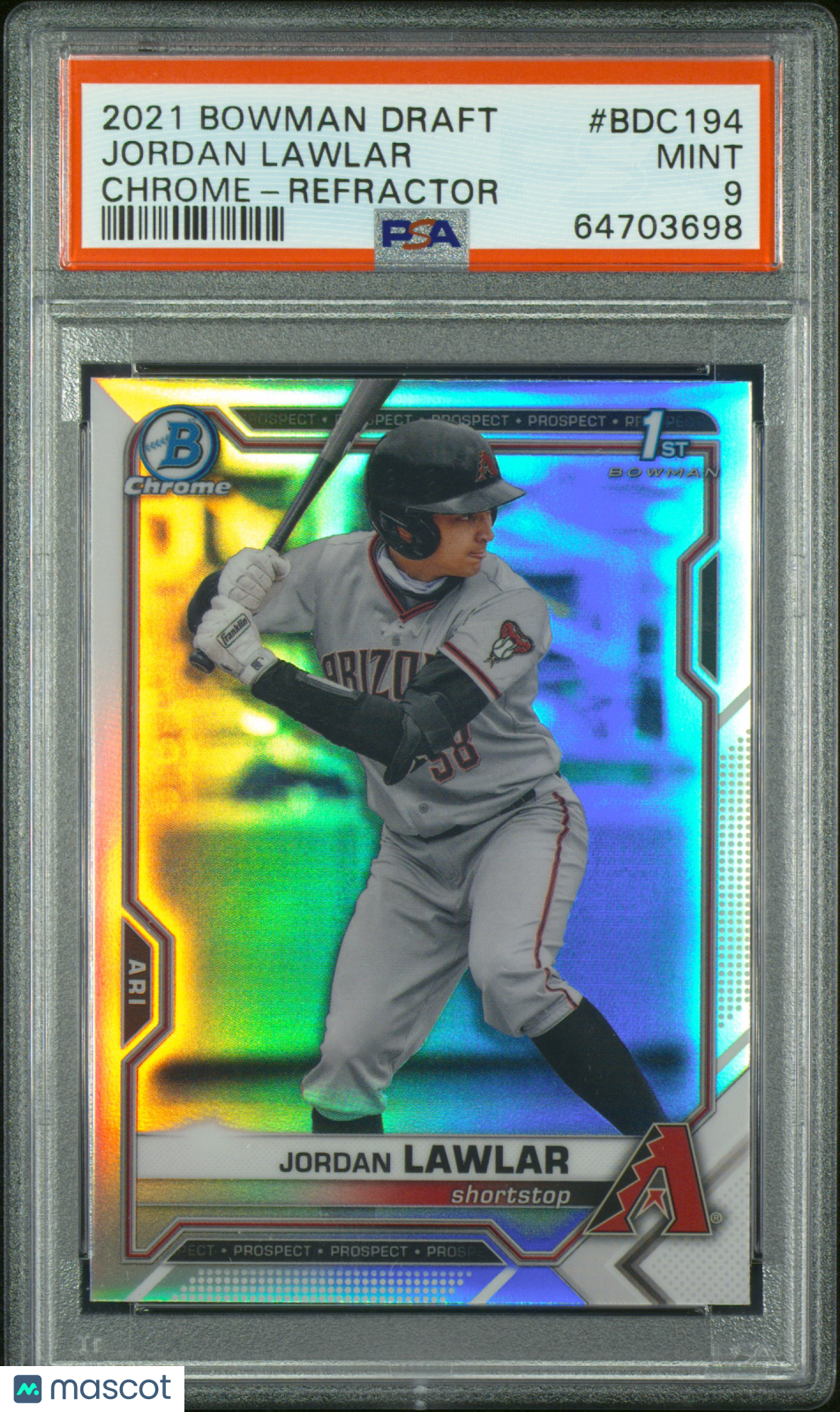2021 Bowman Draft Jordan Lawlar Chrome Refractor PSA 9 Arizona Diamondbacks