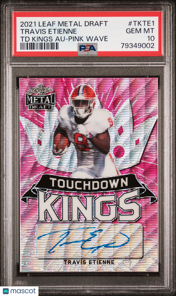 2021 Leaf Metal Draft Touchdown Kings Auto Travis Etienne Pink Wave PSA 10