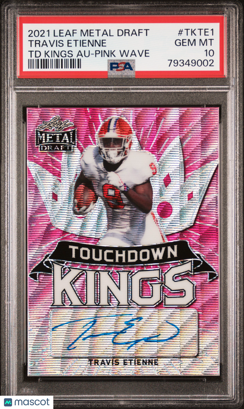 2021 Leaf Metal Draft Touchdown Kings Auto Travis Etienne Pink Wave PSA 10