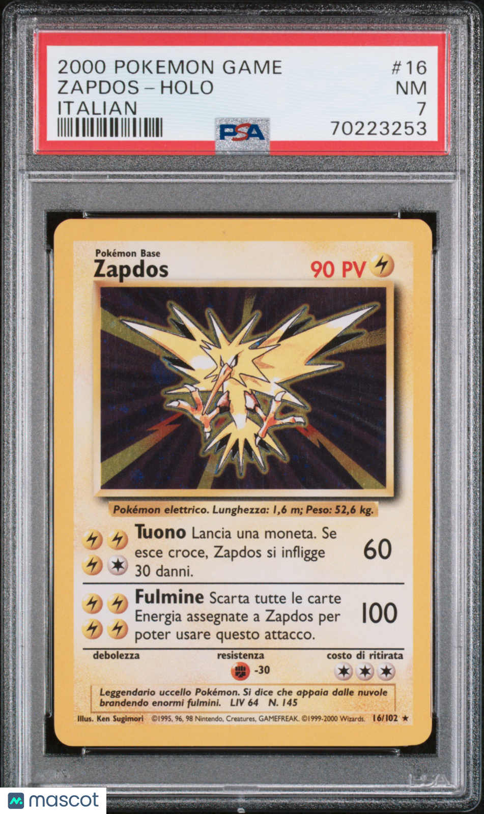 2000 Pokemon Game Zapdos #16 Holo Italian PSA 7