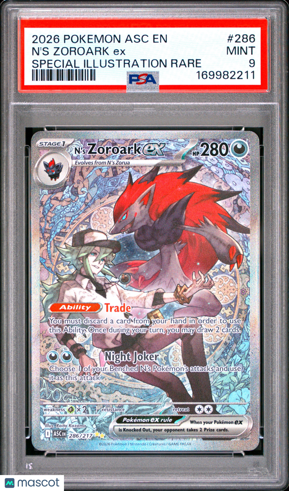 2026 Pokemon Ascended Heroes N'S Zoroark EX #286 Special Illustration Rare PSA 9