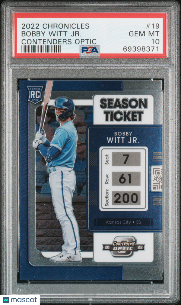 2022 Panini Chronicles Contenders Optic Bobby Witt JR. #19 PSA 10