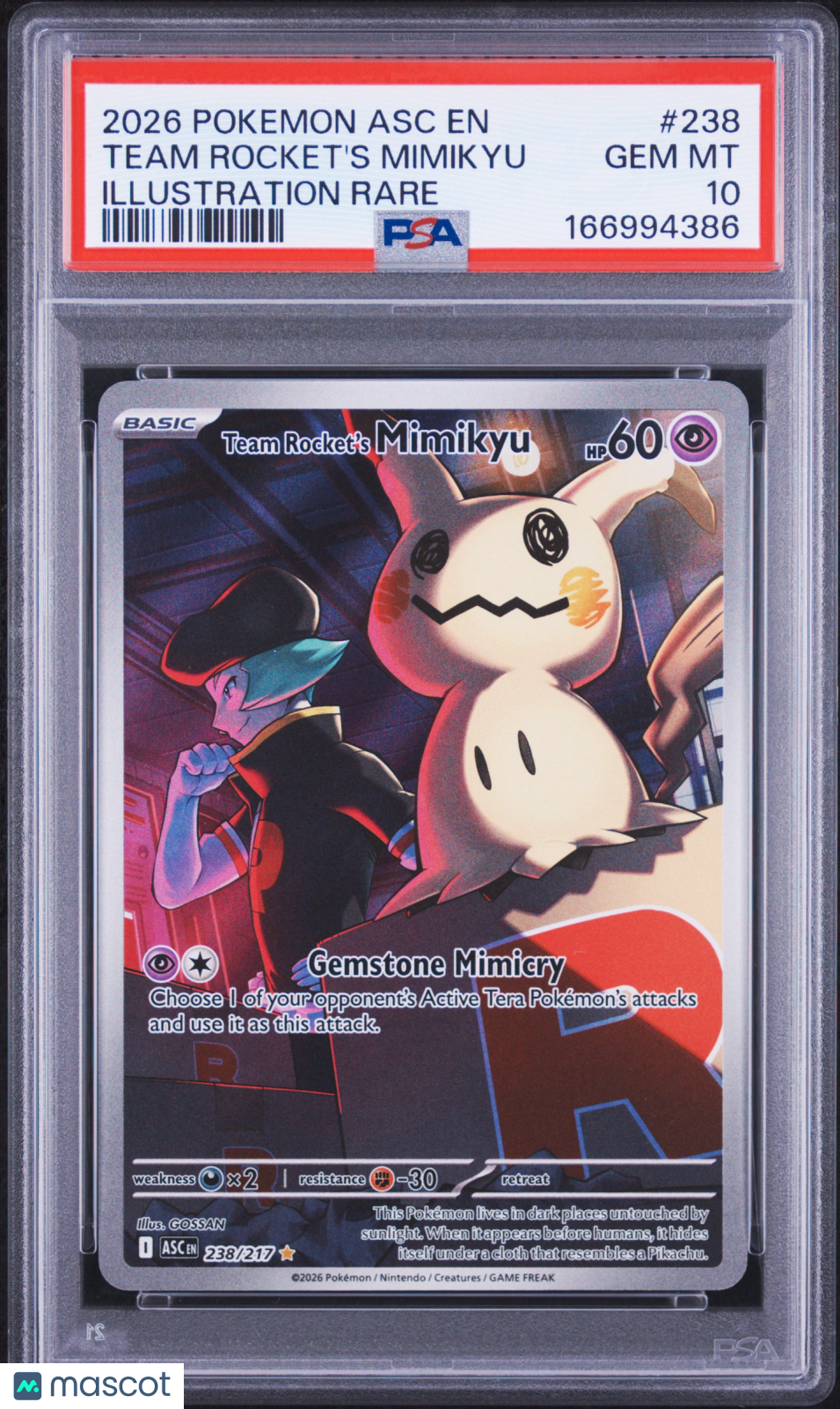 2026 Pokemon Asc EN-Ascended Heroes Team Rocket's Mimikyu #238 PSA 10