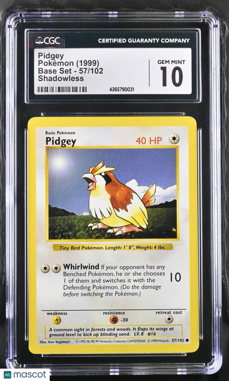 1999 Pokemon Base Set (Shadowless) Pidgey #57/102 English CGC 10 GEM M