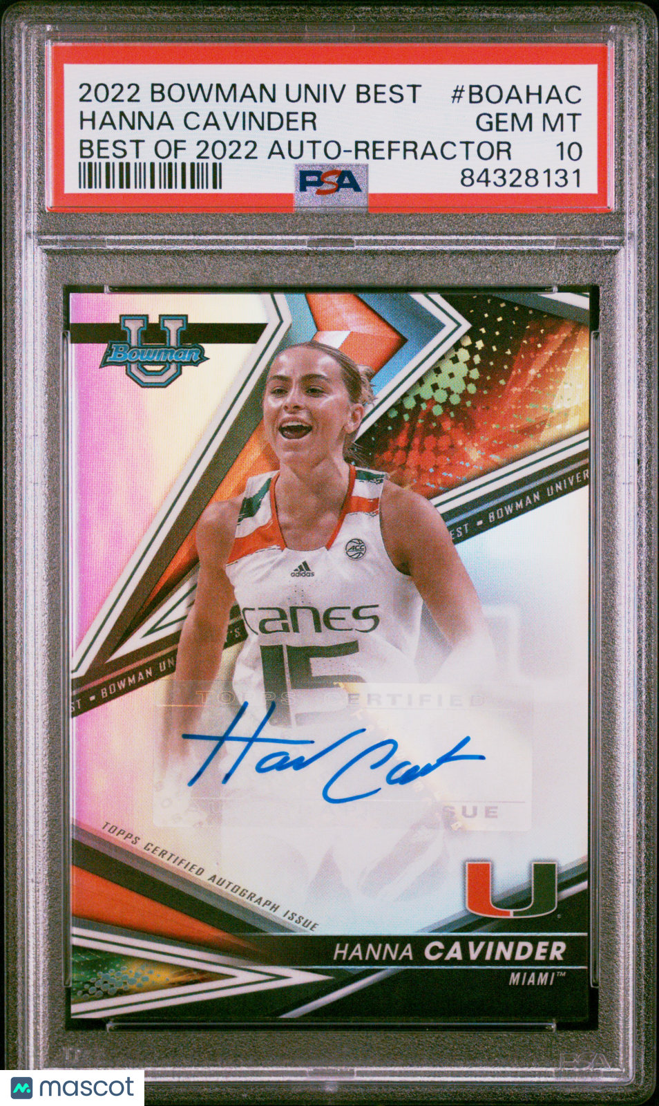 2022 Bowman University Best Of 2022 Autograph Hanna Cavinder Refractor PSA 10