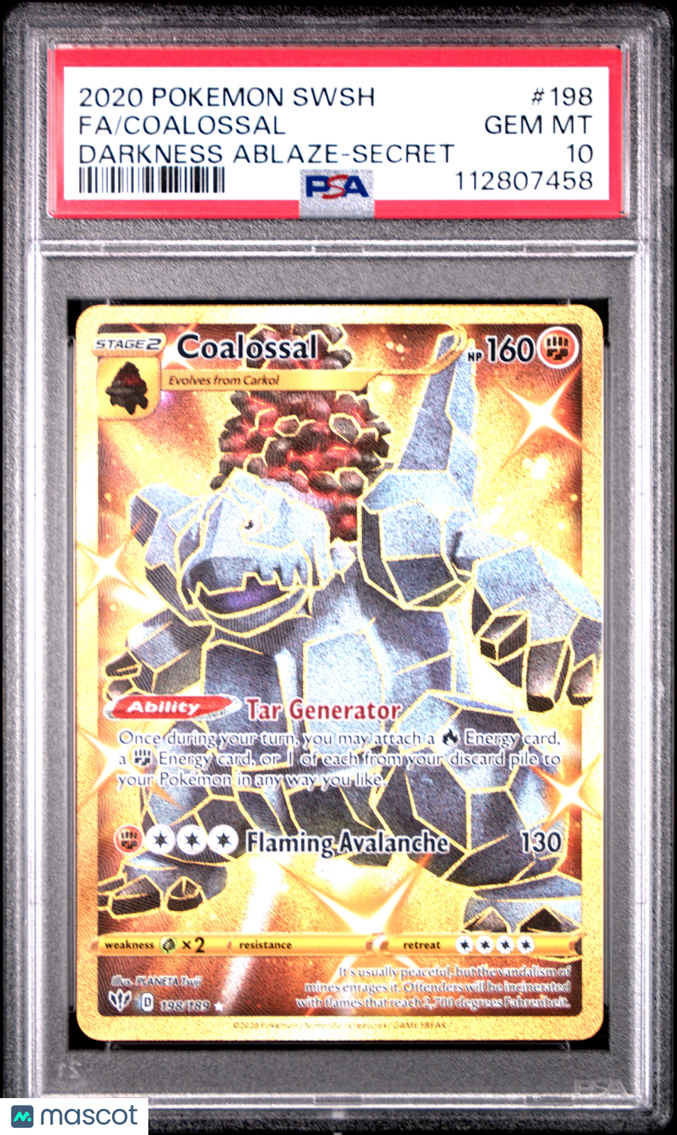 2020 Pokemon Sword & Shield Darkness Ablaze Coalossal #198 Fa PSA 10