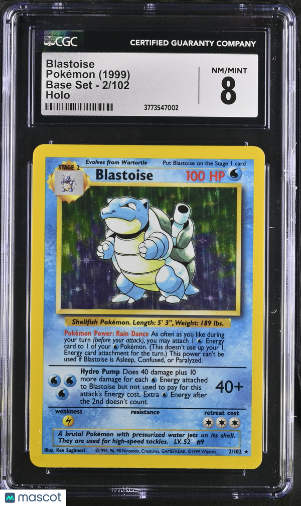 1999 Pokémon Base set (Unlimited) Blastoise #2/102 English CGC 8