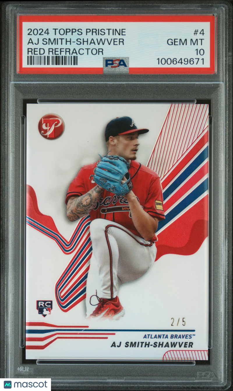 2024 Topps Pristine AJ Smith-Shawver Red Refractor #4 PSA 10 GEM MINT #d 3/5