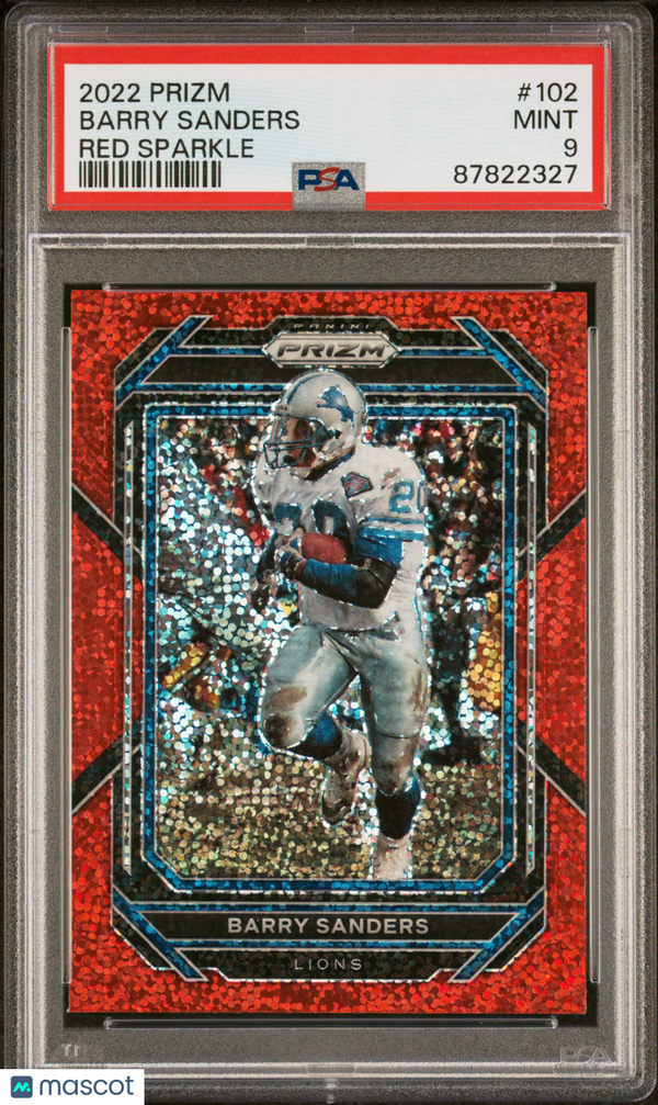 2022 Panini Prizm Barry Sanders Red Sparkle #102 PSA 9