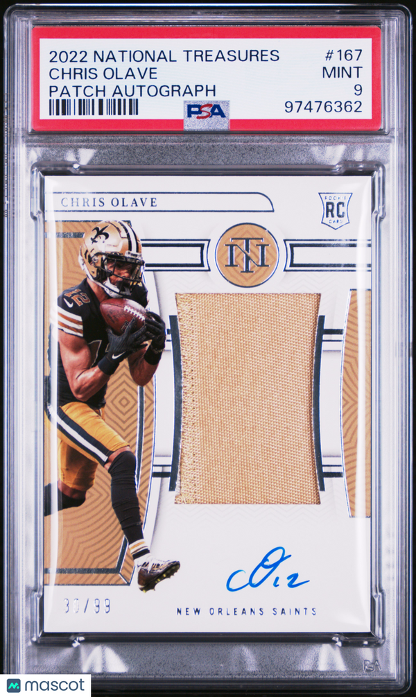 2022 Panini National Treasures Chris Olave Patch Autograph #167 PSA 9 Rookie /99