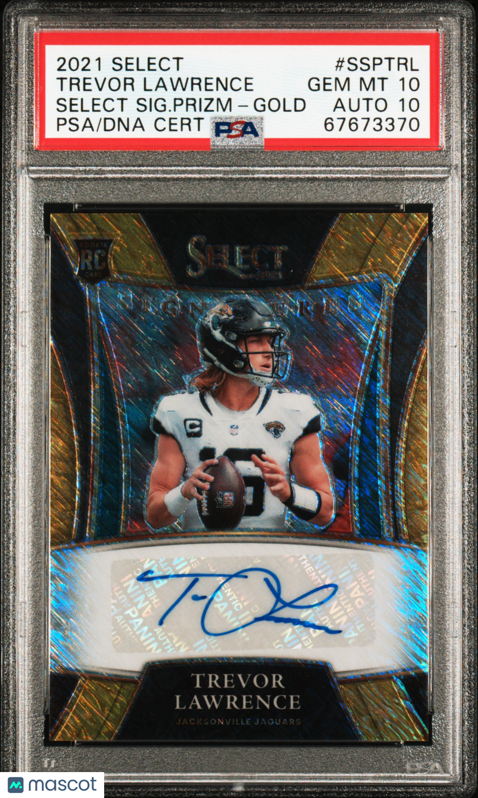 2021 Select Signatures Prizm Trevor Lawrence Prizm Gold/10 PSA 10 Auto 10 Rookie