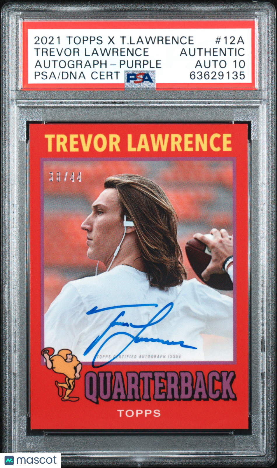 2021 Topps X Trevor Lawrence Trevor Lawrence Autograph Purple 38/44 #12A PSA A