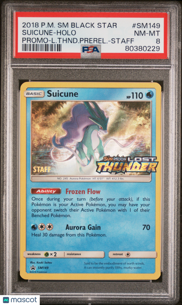 2018 Pokemon SM Black Star Staff Promo Suicune #SM149 PSA 8