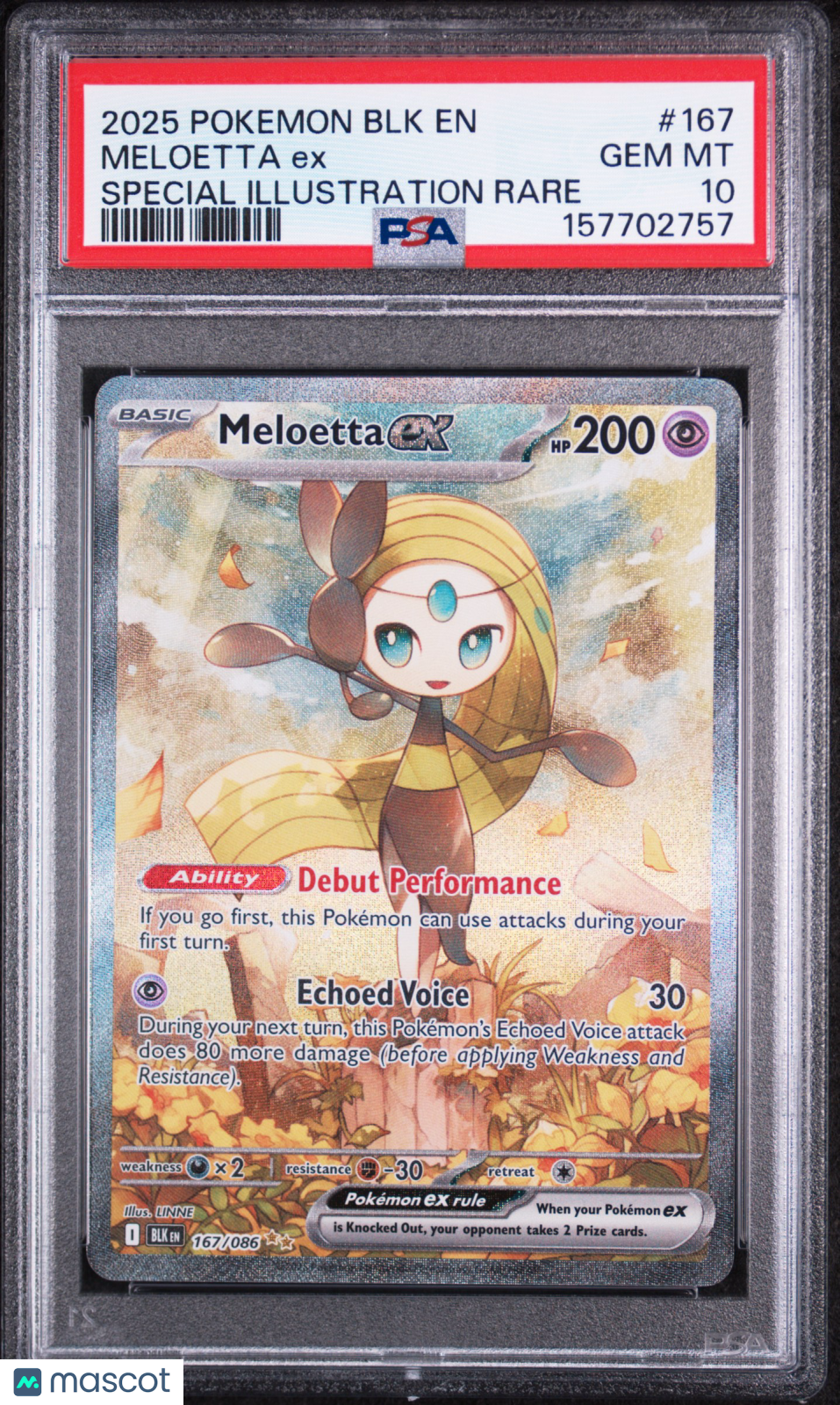 2025 Pokemon BLK EN-Black Bolt Meloetta EX #167 Special Illustration Rare PSA 10
