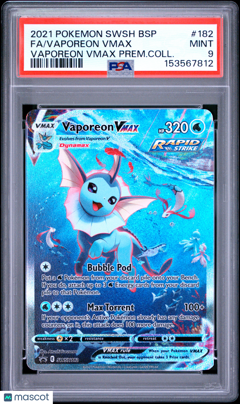 2021 Pokemon SWSH Promo Vaporeon VMAX #182 Prem.Coll. FA PSA 9 MINT