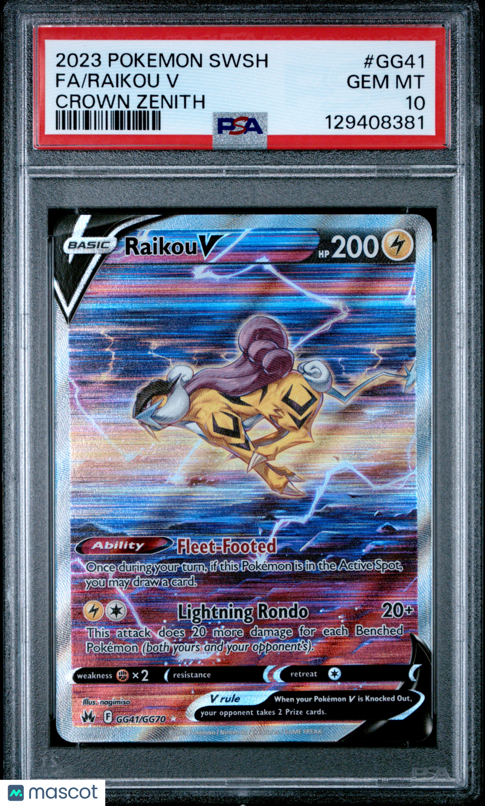 2023 Pokemon Sword And Shield Crown Zenith Raikou V #GG41 Crown Zenith Fa PSA 10