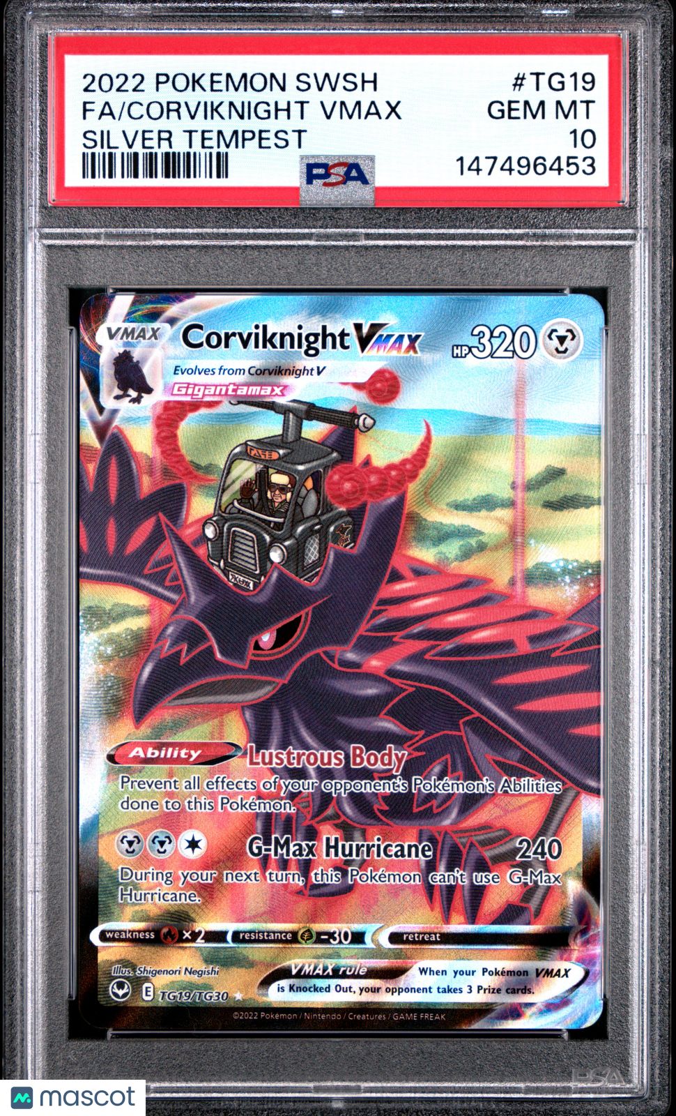 2022 Pokemon Sword & Shield Silver Tempest Corviknight VMAX #TG19 FA PSA 10