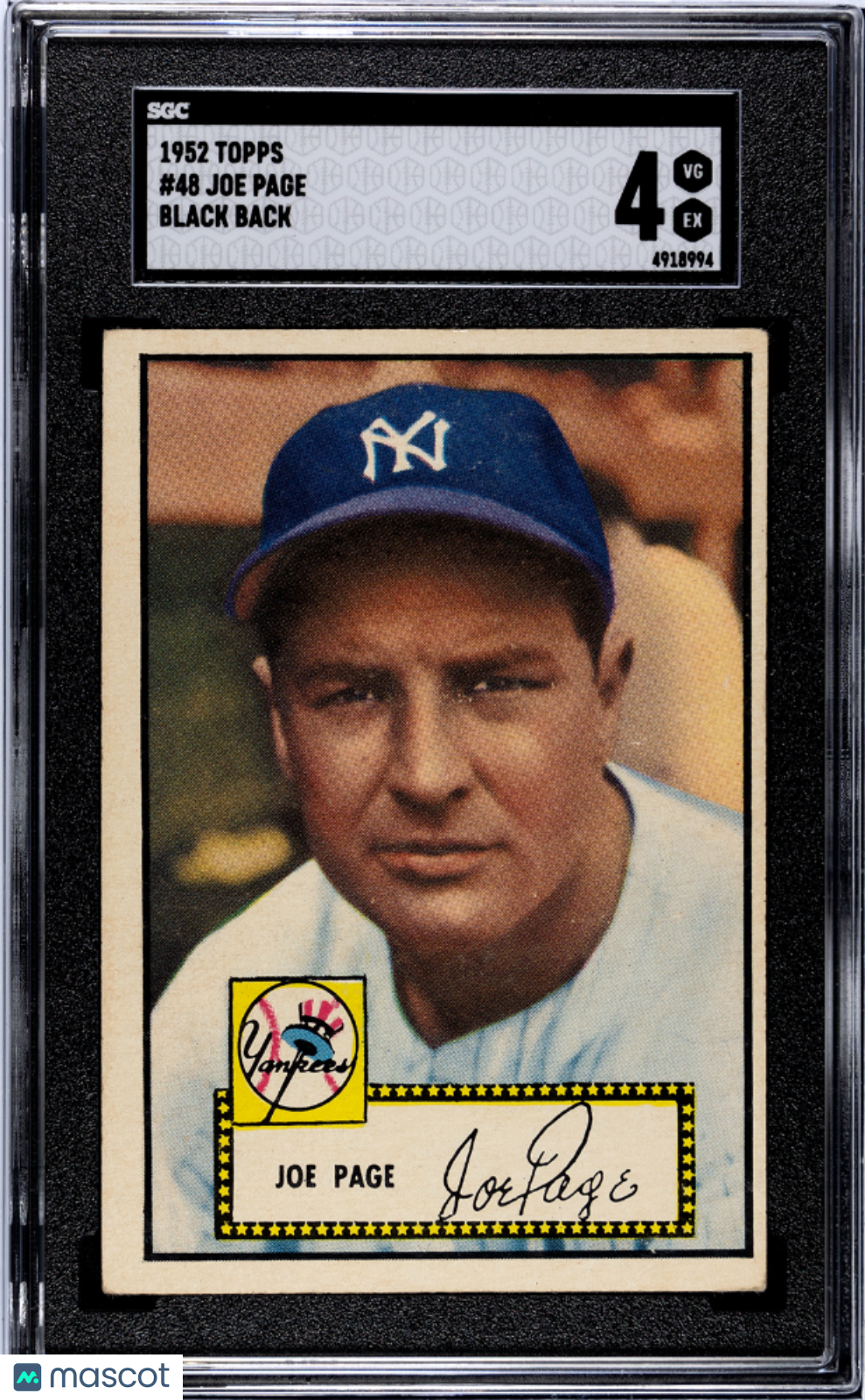 1952 Topps Joe Page Black Back #48 SGC 4