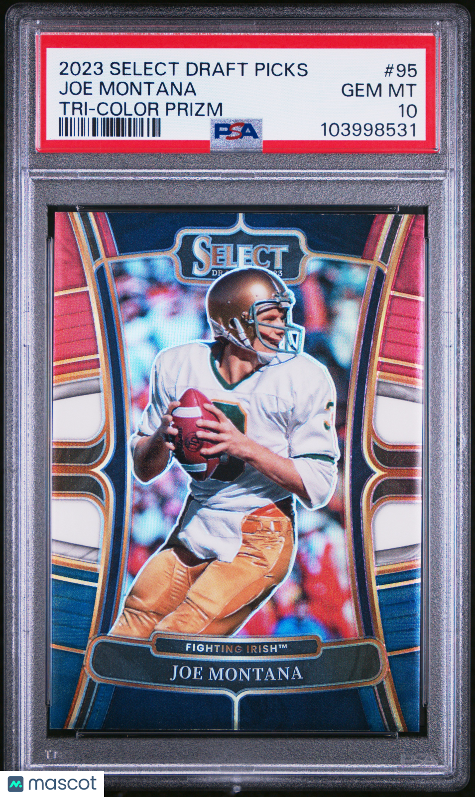 2023 Panini Select Draft Picks Joe Montana Tri Color Prizm #95 PSA 10