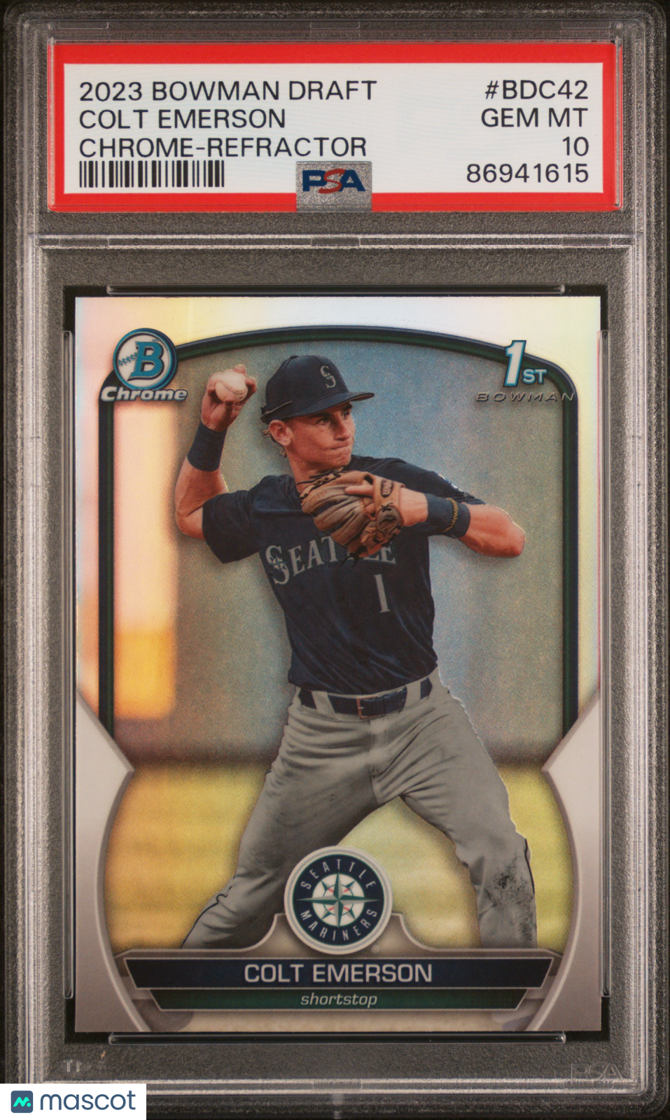 2023 Bowman Draft Colt Emerson Chrome Refractor #BDC42 PSA 10 Seattle Mariners