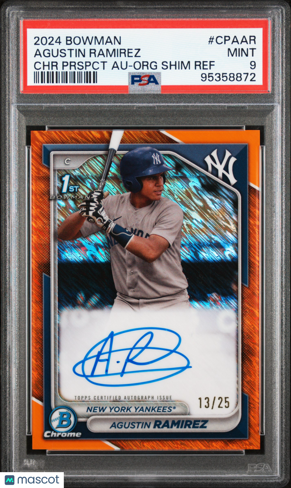 2024 Bowman Chrome Prospect Autographs Agustin Ramirez Org Shim 13/25 PSA 9 MINT