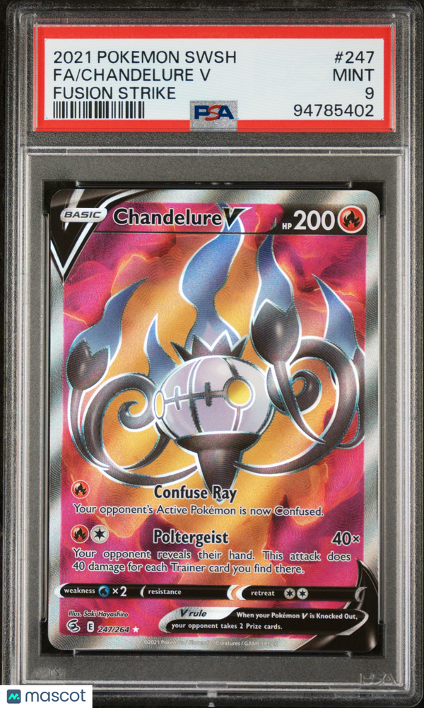 2021 Pokemon Sword & Shield Fusion Strike Chandelure V #247 PSA 9