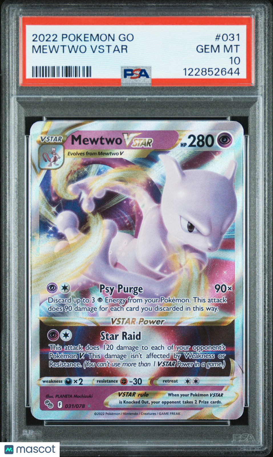 2022 Pokemon Go Mewtwo VSTAR #031 PSA 10
