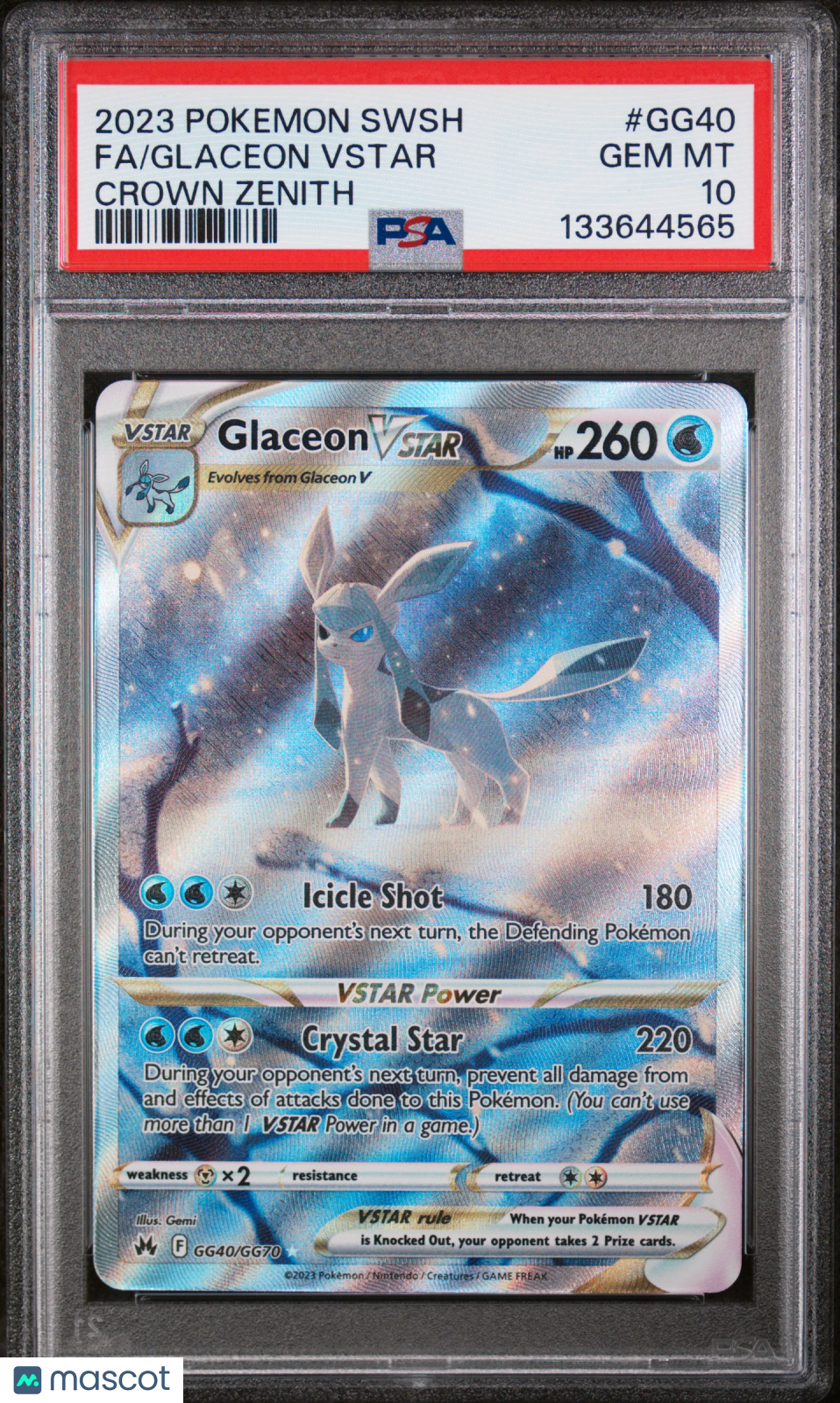 2023 Pokemon Sword And Shield Crown Zenith Glaceon VSTAR #GG40 PSA 10
