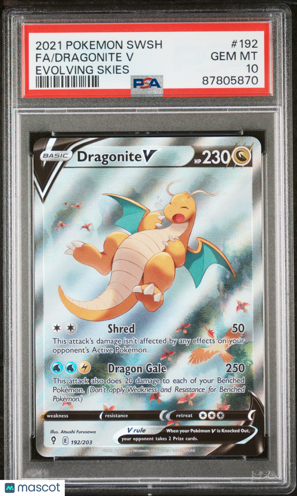 2021 Pokemon Sword & Shield Evolving Skies Dragonite V #192 PSA 10