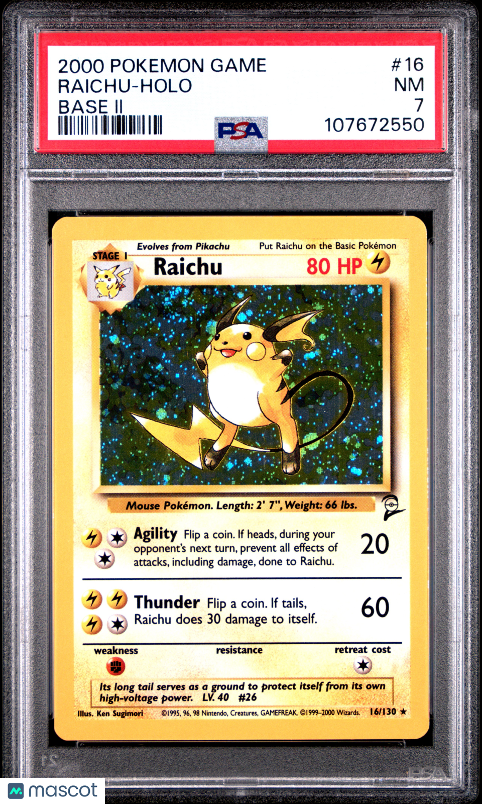 2000 Pokemon Game Raichu #16 Base II PSA 7