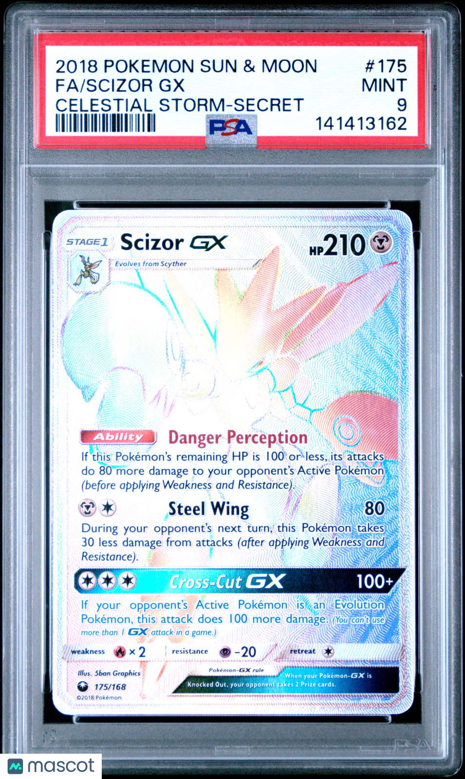 2018 Pokemon Sun & Moon Celestial Storm Scizor GX #175 Secret FA PSA 9 MINT
