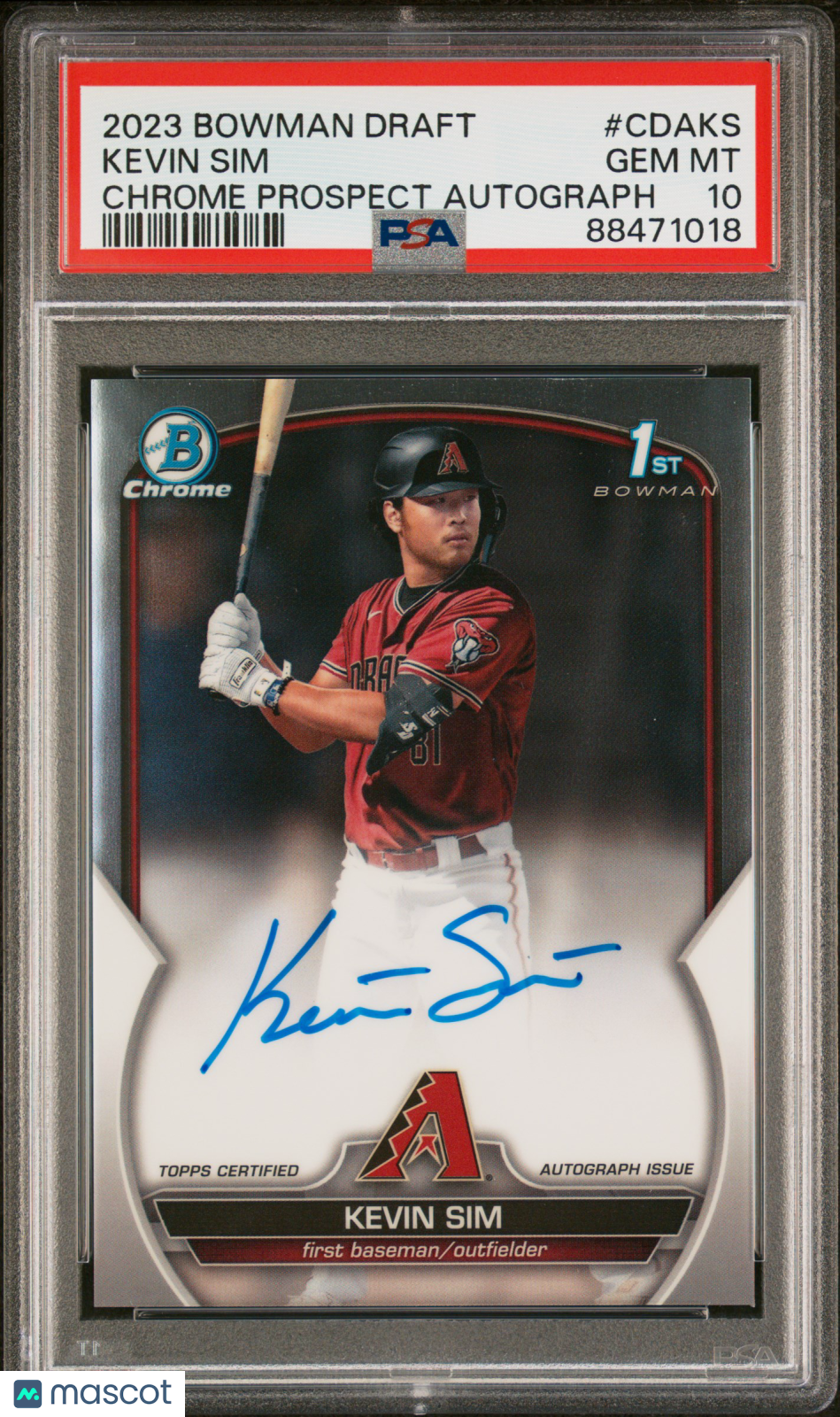 2023 Bowman Draft Chrome Prospect Autograph Kevin Sim PSA 10 Arizona