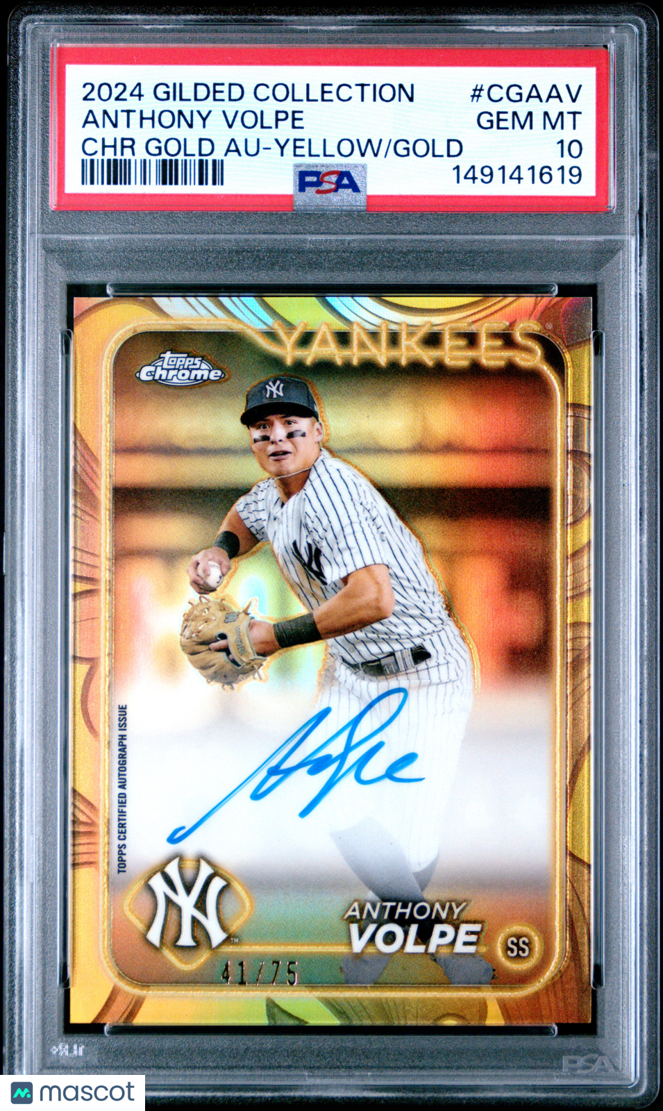 2024 Topps Gilded Collection Gold Auto Anthony Volpe Yellow /75 PSA 10 GEM MINT