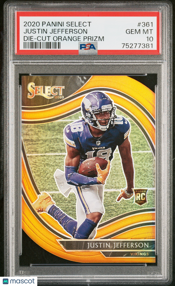 2020 Panini Select Justin Jefferson Die Cut Orange Prizm #361 PSA 10