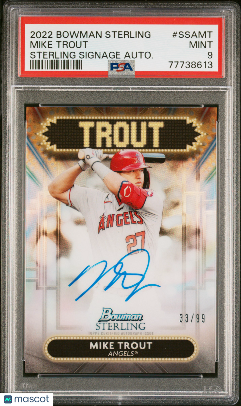 2022 Bowman Sterling Sterling Signage Autographs Mike Trout PSA 9 MINT 33/99