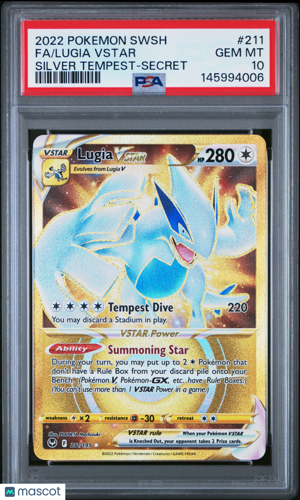 2022 Pokemon Sword & Shield Silver Tempest Lugia VSTAR #211 Secret FA PSA 10 GEM
