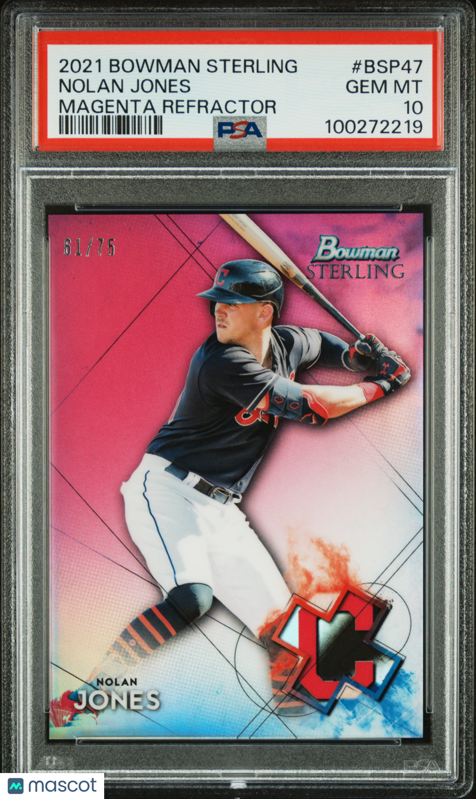 2021 Bowman Sterling Nolan Jones Magenta Refractor /75 PSA 10 Cleveland Indians
