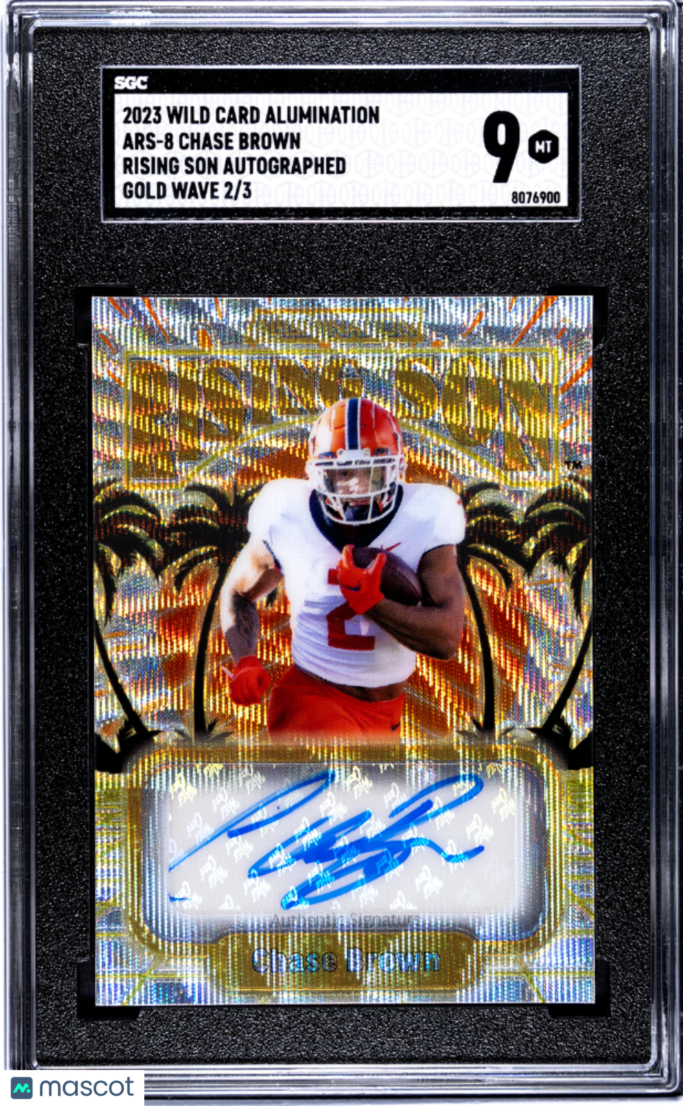 2023 Wild Card Chase Brown Rising Son Autograph Gold Wave 2/3 Rookie SGC 9