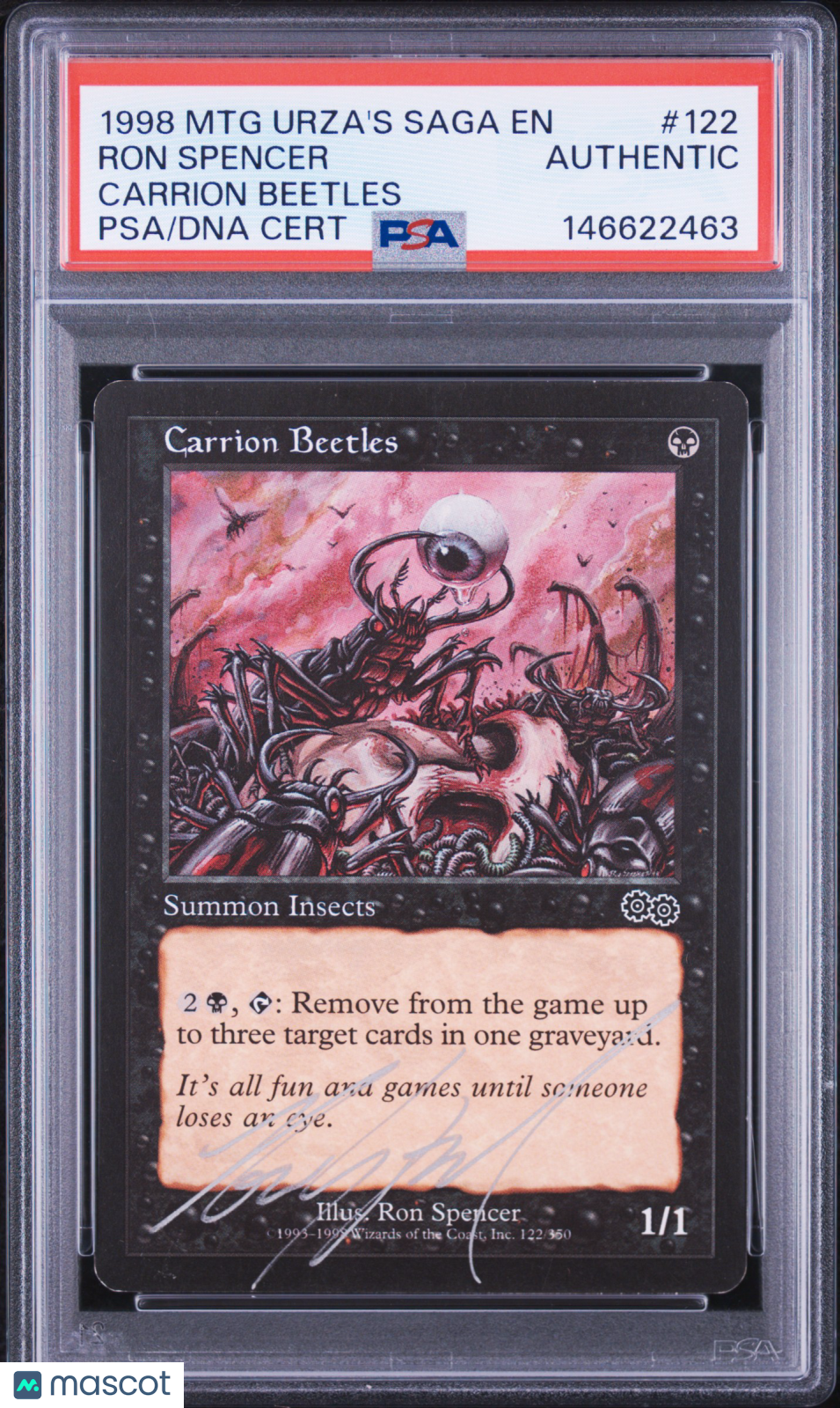 Magic The Gathering Urza's Saga Carrion Beetles PSA/DNA Ron Spencer On Card Auto