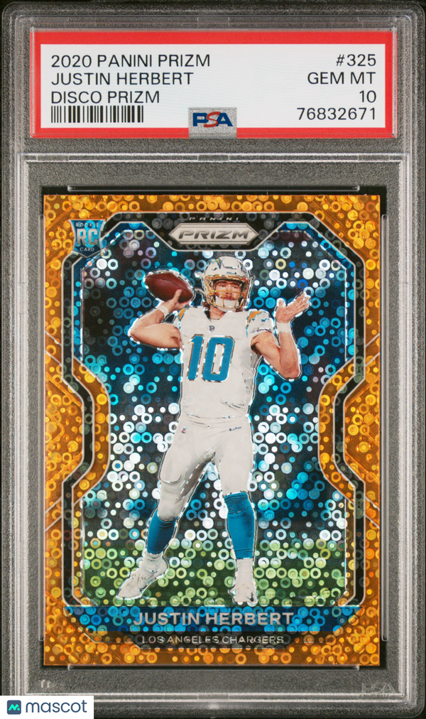 2020 Panini Prizm Justin Herbert Disco Prizm #325 PSA 10