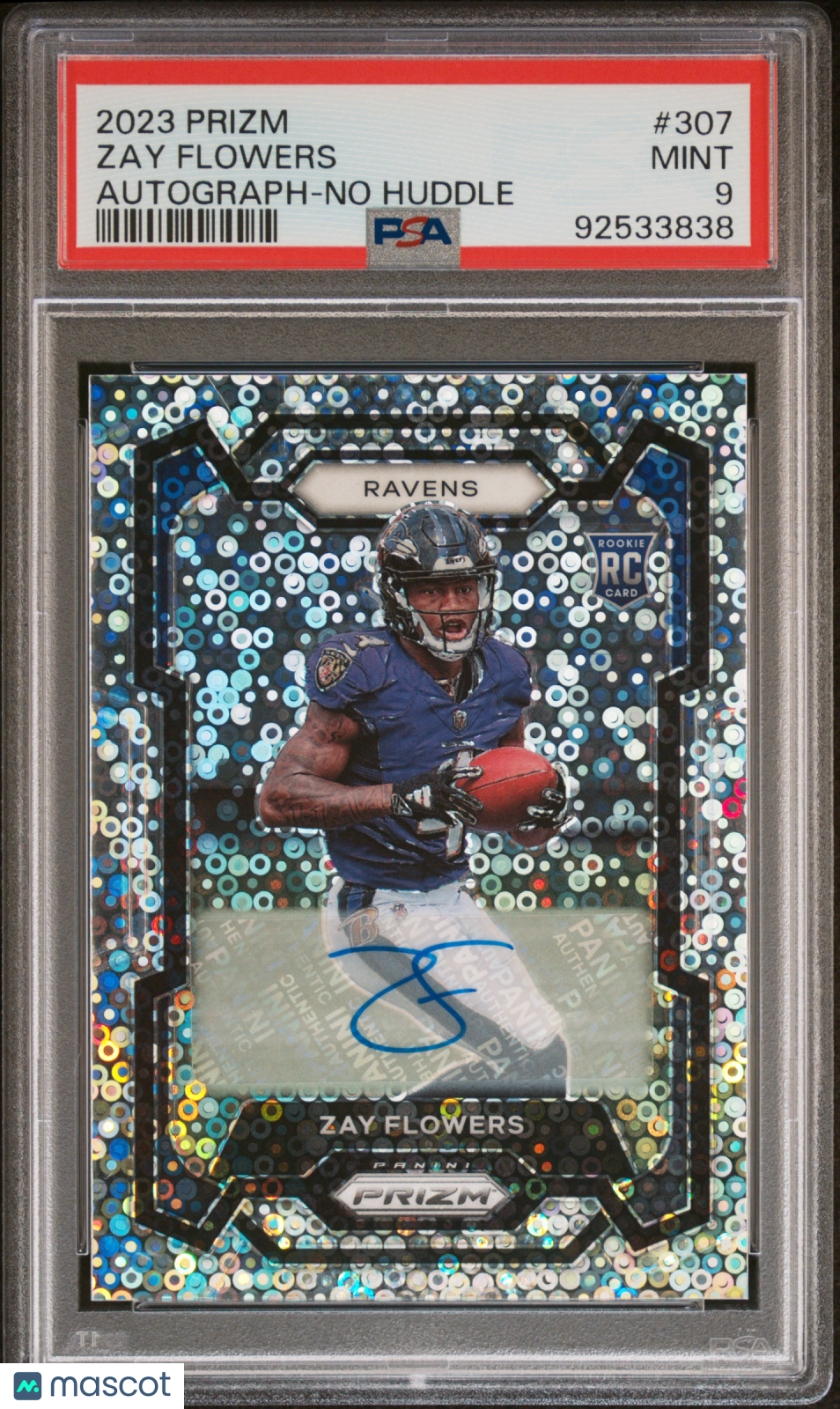 2023 Prizm Zay Flowers Autograph No Huddle Rookie #307 PSA 9 Baltimore Ravens
