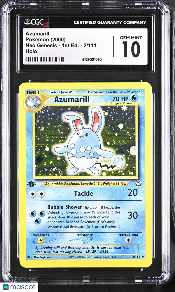 Pokémon 2000 Pokemon Neo Genesis 1st Edition Azumarill #2/111  CGC 10 GEM MINT