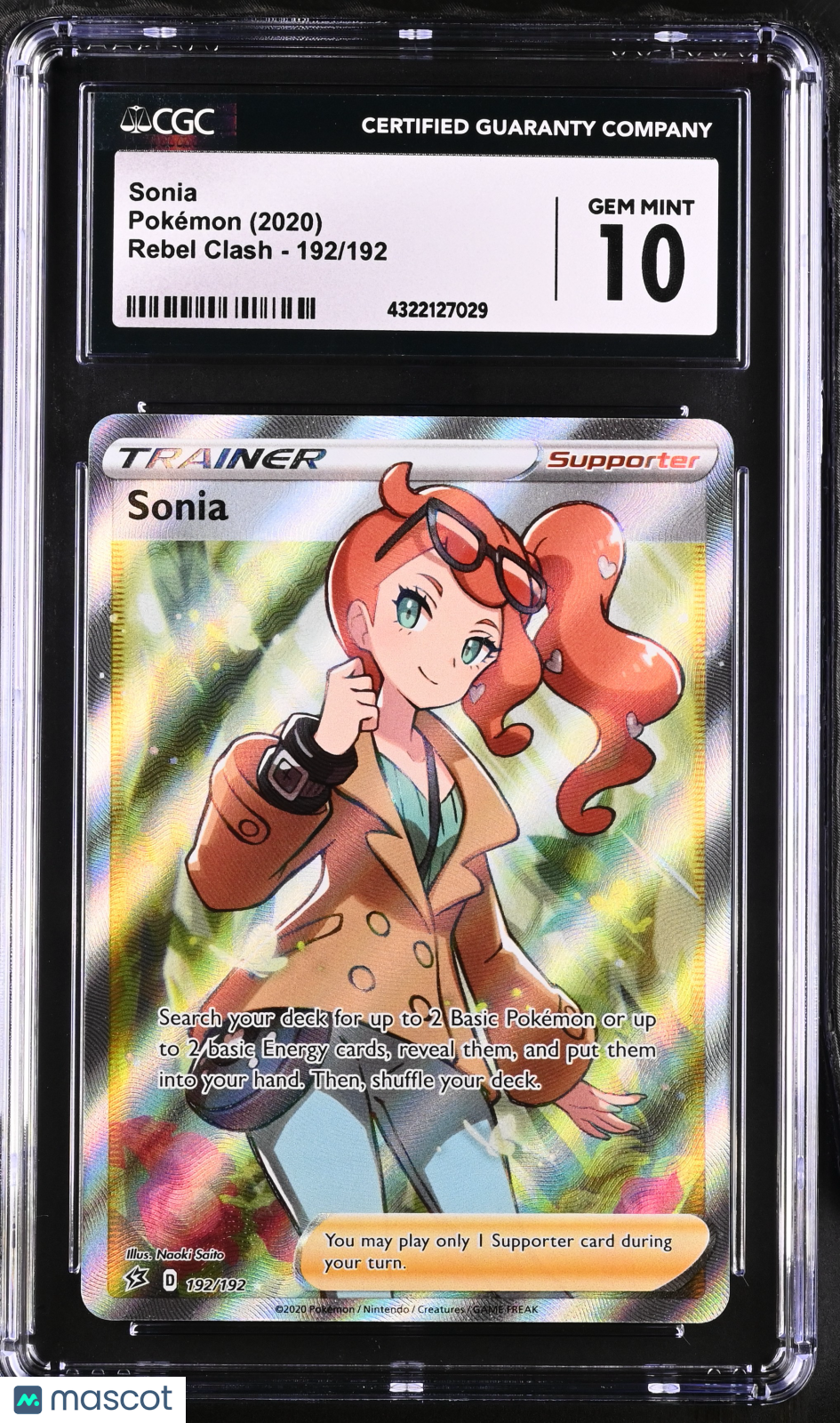 2020 Rebel Clash Pokémon Sonia #192/192 CGC 10