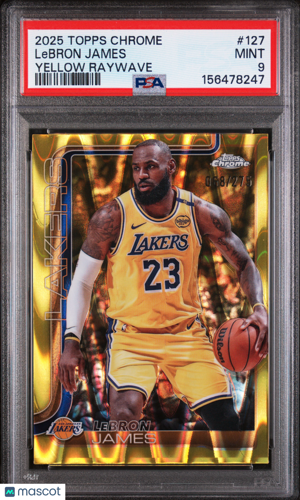 2025 Topps Chrome LeBron James Yellow Raywave 068/275 #127 PSA 9