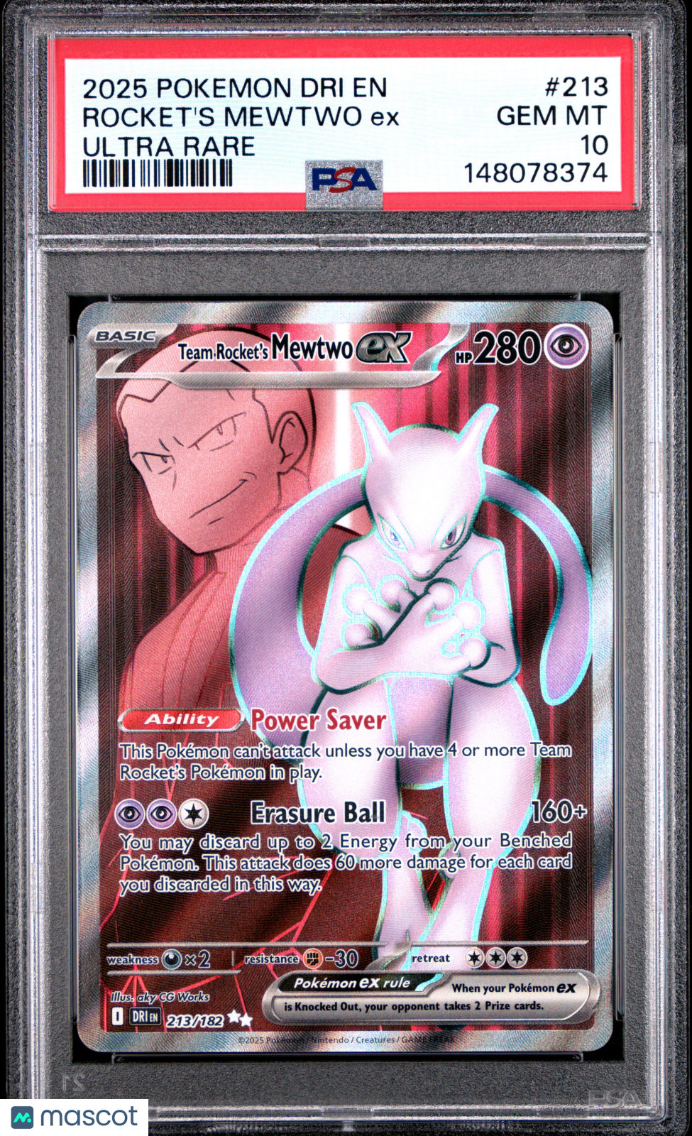 2025 Pokemon Destined Rivals Rocket's Mewtwo EX #213 Ultra Rare PSA 10 GEM MINT