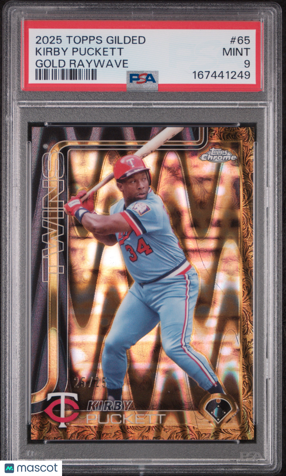 2025 Topps Gilded Collection Kirby Puckett Gold Raywave 25/25 #65 PSA 9 MINT