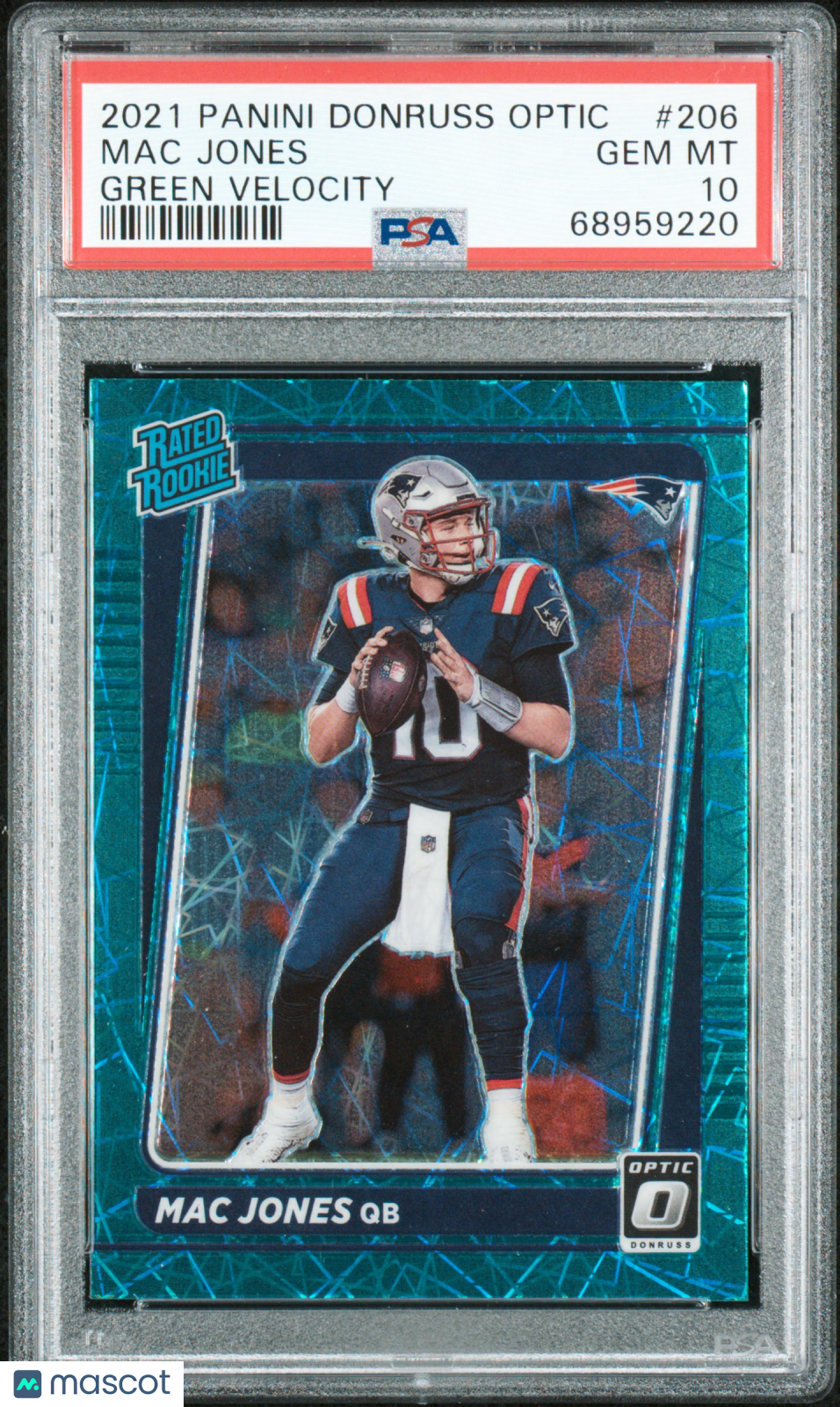 2021 Panini Donruss Optic Mac Jones Green Velocity Rookie #206 PSA 10 Patriots